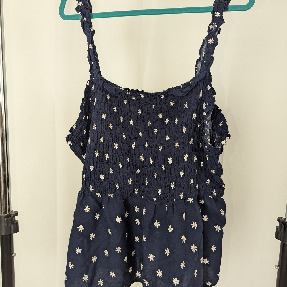Ava & Viv Blue Smocked Peplum Tank Top